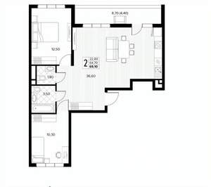 2-к квартира, вторичка, 69м2, 6/8 этаж