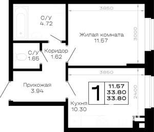 1-к квартира, вторичка, 34м2, 1/4 этаж