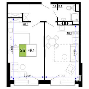 2-к квартира, вторичка, 49м2, 6/9 этаж