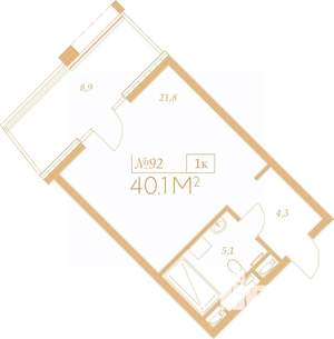 1-к квартира, вторичка, 40м2, 7/9 этаж