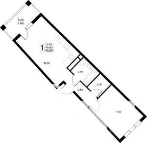 1-к квартира, строящийся дом, 42м2, 8/8 этаж