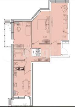 3-к квартира, вторичка, 75м2, 11/14 этаж