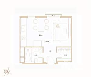 Студия квартира, вторичка, 36м2, 3/7 этаж