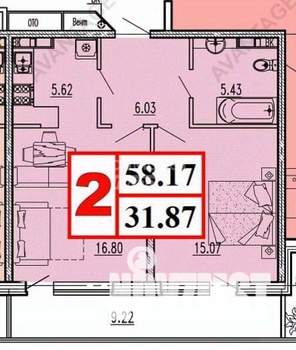 1-к квартира, вторичка, 58м2, 7/14 этаж