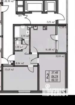 2-к квартира, вторичка, 69м2, 4/15 этаж