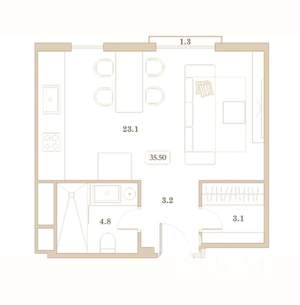 Студия квартира, вторичка, 36м2, 2/7 этаж