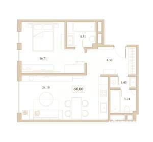 1-к квартира, вторичка, 60м2, 6/7 этаж