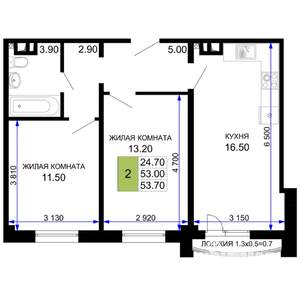 2-к квартира, строящийся дом, 54м2, 2/12 этаж