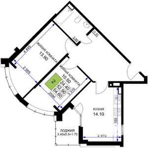 2-к квартира, строящийся дом, 55м2, 3/12 этаж