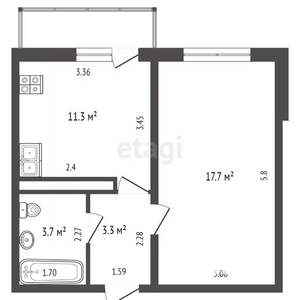 1-к квартира, вторичка, 39м2, 9/16 этаж