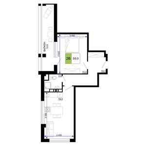 2-к квартира, строящийся дом, 59м2, 7/9 этаж