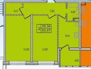 2-к квартира, вторичка, 64м2, 1/16 этаж