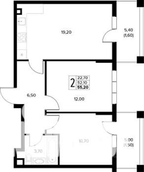 2-к квартира, строящийся дом, 55м2, 1/8 этаж