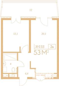 2-к квартира, вторичка, 53м2, 6/9 этаж