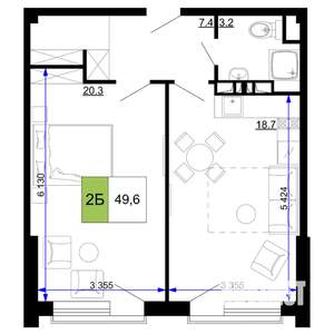 2-к квартира, строящийся дом, 50м2, 5/9 этаж