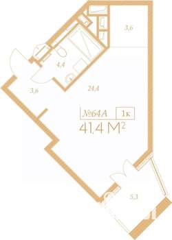 1-к квартира, вторичка, 45м2, 3/9 этаж