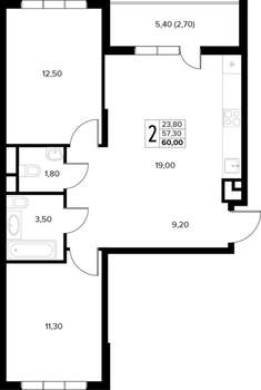 2-к квартира, вторичка, 60м2, 7/8 этаж