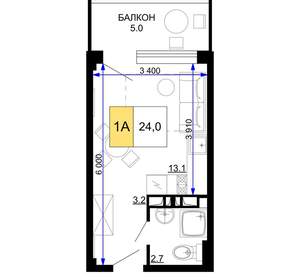 1-к квартира, вторичка, 24м2, 2/9 этаж