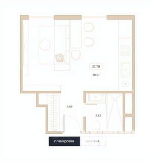 Студия квартира, вторичка, 28м2, 7/7 этаж