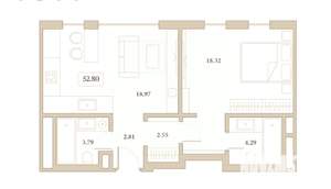 1-к квартира, вторичка, 53м2, 3/7 этаж