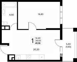 1-к квартира, вторичка, 41м2, 6/8 этаж