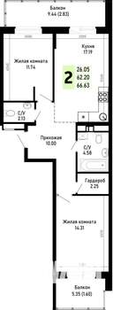 2-к квартира, вторичка, 67м2, 4/4 этаж