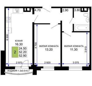 2-к квартира, вторичка, 53м2, 2/9 этаж