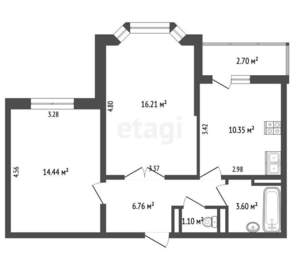 2-к квартира, вторичка, 54м2, 3/9 этаж