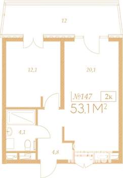 2-к квартира, вторичка, 53м2, 5/9 этаж