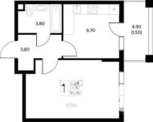 1-к квартира, строящийся дом, 36м2, 1/8 этаж