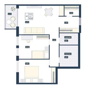 2-к квартира, вторичка, 63м2, 2/9 этаж