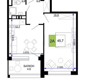 2-к квартира, вторичка, 46м2, 8/9 этаж