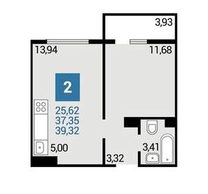 1-к квартира, вторичка, 39м2, 5/16 этаж