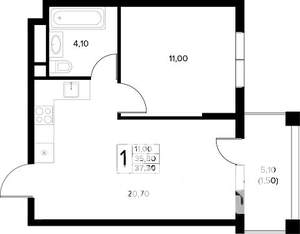 1-к квартира, строящийся дом, 37м2, 7/8 этаж