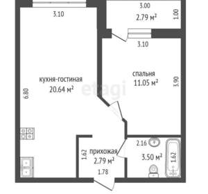 1-к квартира, вторичка, 40м2, 2/18 этаж