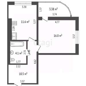 1-к квартира, вторичка, 43м2, 2/9 этаж