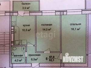 2-к квартира, вторичка, 56м2, 1/5 этаж