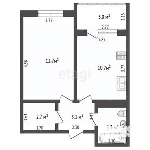 1-к квартира, вторичка, 37м2, 4/9 этаж