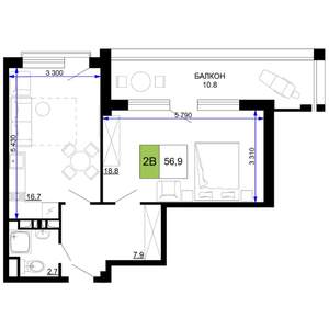 2-к квартира, вторичка, 57м2, 6/9 этаж