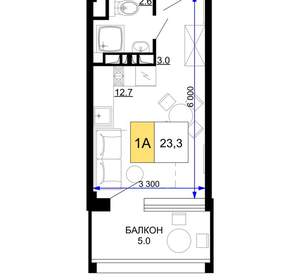 1-к квартира, вторичка, 23м2, 6/9 этаж