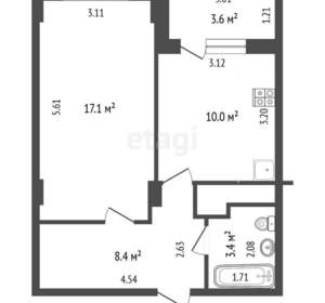 1-к квартира, вторичка, 43м2, 9/11 этаж
