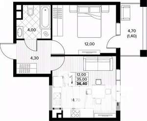 1-к квартира, строящийся дом, 36м2, 7/8 этаж