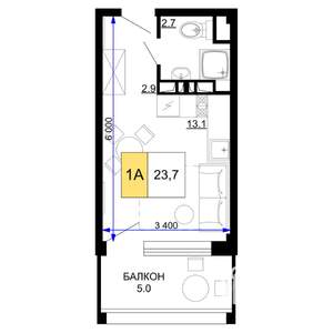 1-к квартира, строящийся дом, 24м2, 3/9 этаж