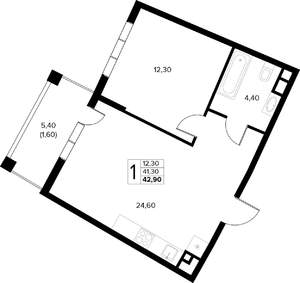 1-к квартира, вторичка, 43м2, 4/8 этаж