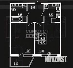 2-к квартира, вторичка, 53м2, 5/14 этаж