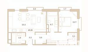 2-к квартира, вторичка, 69м2, 3/7 этаж