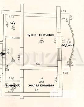 1-к квартира, вторичка, 56м2, 5/6 этаж