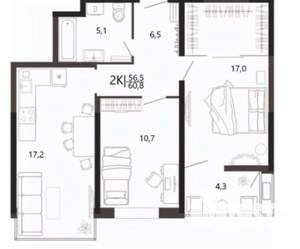 2-к квартира, вторичка, 62м2, 8/14 этаж