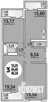 3-к квартира, вторичка, 89м2, 3/16 этаж