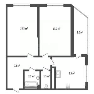 2-к квартира, вторичка, 51м2, 12/13 этаж